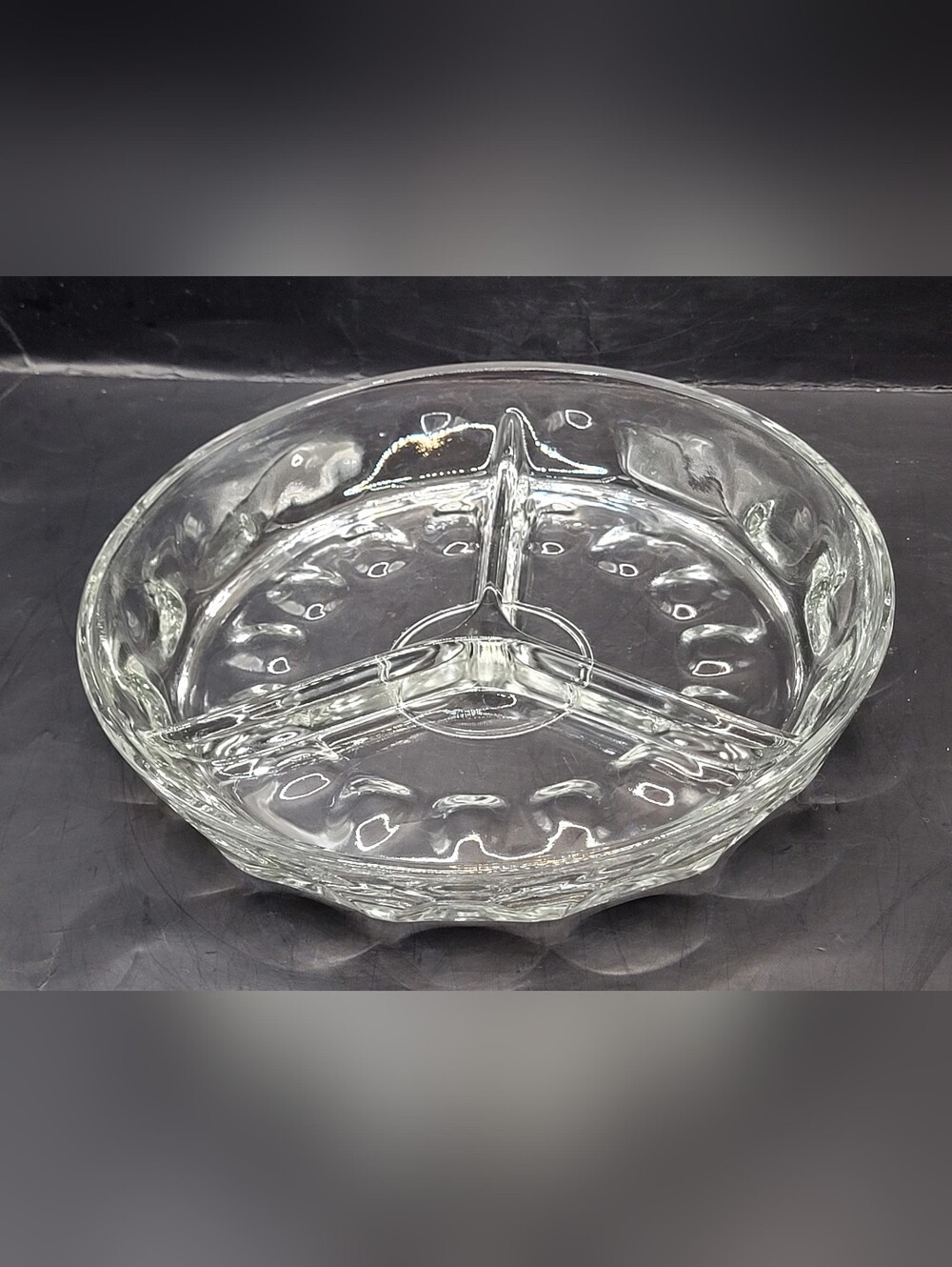 Vintage Hazel Atlas Reflection Divided Glass Dish Jewelry Organizer 8" Clear